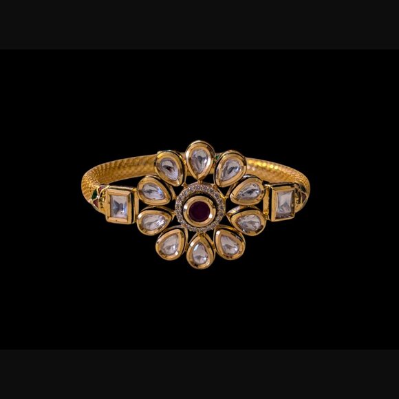 Kudan Gold Plated Ruby And CZ Hinged Bangle Bracelet 6.25" - Picture 3 of 12